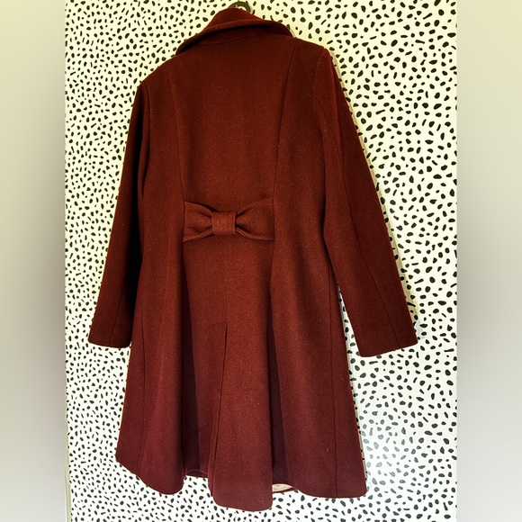 Kate Spade burgundy maroon wool fit and flare trench size small missing button - Picture 7 of 11